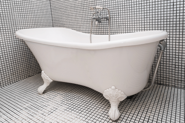 new tub installation in tile shower