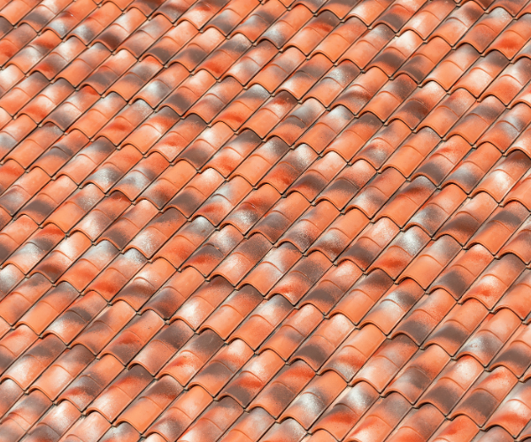 close up of clay tiles on a roof