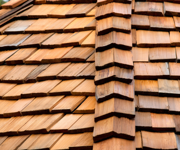 close up of wood shingles