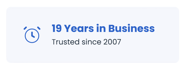 19 years in business trust badge