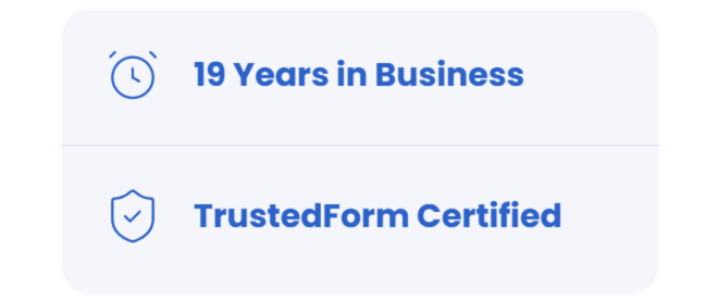 QQF 19 years in business and trustedform certified badges