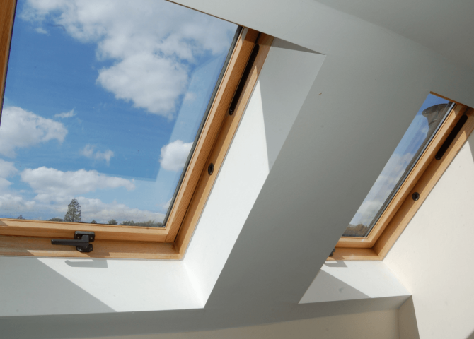 awning windows installed in a skylight